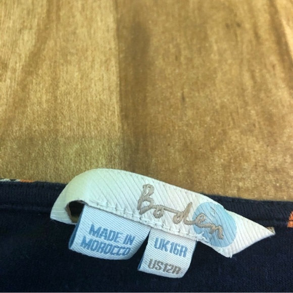 Boden Navy Blue Floral V Neck Stretch Viscose Ruched Side Top Womens Size 12 - Picture 4 of 8